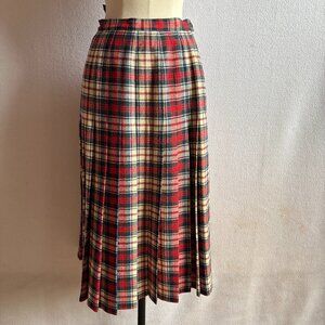 1960s 1970s Pendleton Red Plaid Pleated Skirt 24 Waist